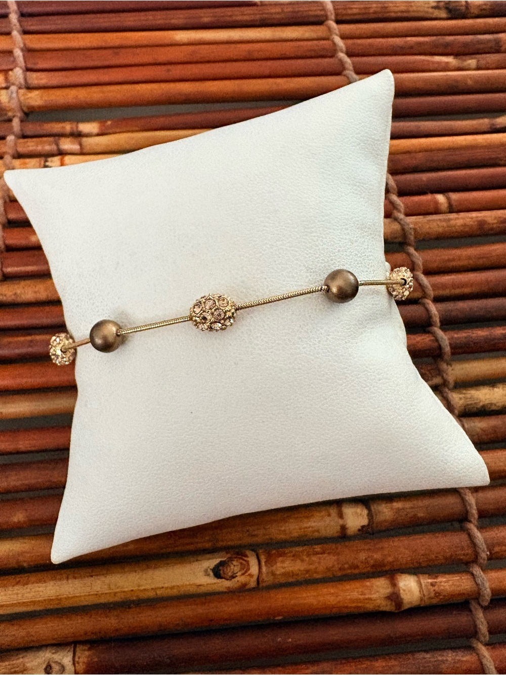 Monet Gold-Tone Bracelet with Sparkling Pave and Matte Beads 7.5”